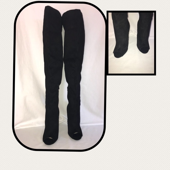Shoes - Thigh high suede peep toe boots T1